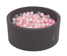 KiddyMoon Bällebad 90X40cm/300 Bälle ∅ 7Cm Bällepool Mit Bunten Bällen Für Babys Kinder Rund, Dunkelgrau:Rosa/Perle/Transparent