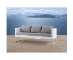 Gartensofa Rattan weiss 3-Sitzer Auflagen grau CREMA