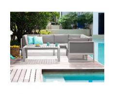 Lounge Set Aluminium weiss 6-Sitzer Auflagen grau VINCI
