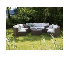 Lounge Set Rattan hellbraun 9-Sitzer rund Auflagen weiss SEVERO