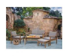 Lounge Set Holz braun 4-Sitzer Auflagen grau MANILA
