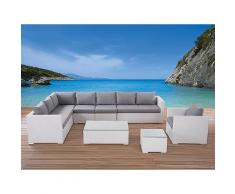 Lounge Set Rattan weiss 8-Sitzer Auflagen grau XXL