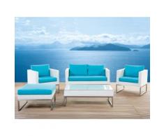 Lounge Set Rattan weiss 5-Sitzer Auflagen türkis CREMA