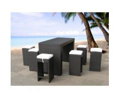Barmöbel Set Rattan dunkelbraun 6-Sitzer Kissen beige VERONA