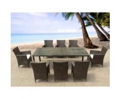 Gartenmöbel Set Rattan dunkelbraun Tisch 220 x 100 cm 8-Sitzer Kissen weiss ITALY