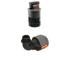Gardena 8220-29 Sprinklersystem Versenk-Viereckregner OS 140 + Gardena 2781-20 Sprinklersystem L-Stück, 25 mm x 3/4-AG