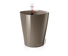 LECHUZADELTINI Tischgefäße Pflanzgefäß mit Erd-Bewässerungs-System, Taupe Hochglanz, 14 x 14 x 18 cm