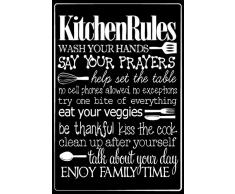 Schatzmix Kitchen Rules küche Regeln lustig Metal Sign deko Sign Garten Blech