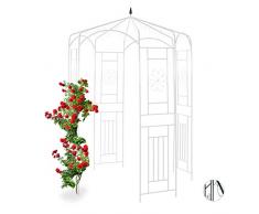 Relaxdays Rosenpavillon Metall, Rankhilfe für Kletterpflanzen, Garten, dekorativer Rankpavillon, HBT 250x160x160cm, weiß