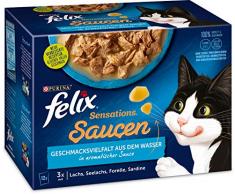 Felix Katzennassfutter Sensations Saucen Geschmacksvielfalt aus dem Wasser, 6er Pack (6 x 12 x 85g) Portionsbeutel