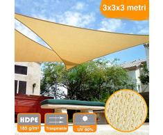 Bakaji 2832414 Sonnensegel für Sonnensegel, Dreiecksgardine in Hdp, widerstandsfähig, UV-Schutz 90%, Terrazzo mit Anklippen, Beige, 3 x 3 x 3 m