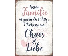 Schatzmix Unsere Familie ist genau die richtige Mischung aus Chao und Liebe Metal Sign deko Schild Blech Garten