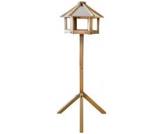 Esschert Design Futterhaus mit Dach, sechseckig, Eichenholz, 57 x 57 x 113 cm, Futterstation für Wildvögel, sechseckiges Spitzdach, Silber