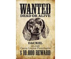 Schatzmix Wanted Dead or Alive - dackel Dachshund $10.000 Reward Metal Sign deko Schild Blech Garten