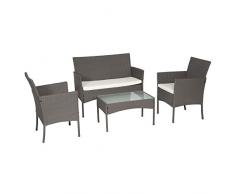 Gartenmöbel, Korvoe, Polyrattan, Grau, 4-Sitzer – Kissen creme