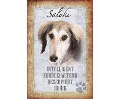 Schatzmix Hunde steckbrief: Saluki - intelligent, zurückhaltend, reserviert, ruhig Metal Sign deko Schild Blech Garten