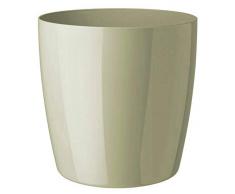 Floralo Teramo Übertopf 30cm Durchmesser x 29cm hoch creme, glänzend, in den Boden eingelassene Rollen, altweiß