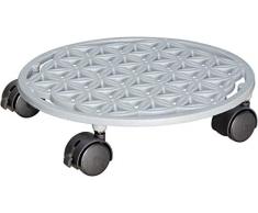 WAGNER Pflanzenroller Flower of Life Ø 29 cm I Pflanzenroller & Blumenroller für Außenbereich + Innenbereich, weiß I Kübelroller aus Gusseisen mit 2 Feststellern I Tragkraft 50 kg – 20091901