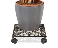 Relaxdays Pflanzenroller Gusseisen quadratisch ca. 27,5 x 27,5 cm Blumentopfuntersetzer Metall mit 4 Rollen Blumenroller im antiken Design Rolluntersetzer im Jugendstil stabil und wetterfest, bronze