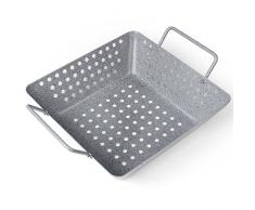 Rustler Grillschale quadratisch aus Eisenstahl mit Antihaftbeschichtung | Grillpfanne in Steinoptik | Grillkorb für Gemüse, Fisch oder Meeresfrüchte | 27 x 22 x 10cm | für Backofen und alle Grills