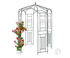 Relaxdays Rosenpavillon Metall, Rankhilfe für Kletterpflanzen, Garten, dekorativer Rankpavillon, HBT 250x160x160cm, grün, Dunkelgrün
