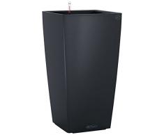 LECHUZA CUBICO Color 40, Schiefergrau, Hochwertiger Kunststoff, Inkl. Bewässerungssystem, Herausnehmbarer Pflanzeinsatz, Für Innen- und Außenbereich, 13158