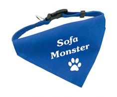 Hunde-Halsband mit Dreiecks-Tuch SOFA MONSTER, längenverstellbar von 32 - 55 cm, aus Polyester, in blau