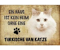 Schatzmix EIN Haus ist kein heim ohne eine Türkische Van Katze Metal Sign deko Schild Blech Garten