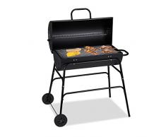 Relaxdays Holzkohlegrill, XXL Grillwagen mit Deckel, verstellbare Belüftung, stabil, HBT: 96,5 x 103 x 64,5 cm, schwarz