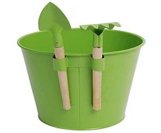 Esschert Design Blumentopf mit Mini-Tools (Schaufel und Rechen) für Kinder, ca. 16 cm x 17 cm x 18 cm