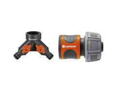 Gardena 2-Wege-Ventil, Wasserverteiler für Wasserhahn mit 26,5 mm (G 3/4 Zoll) Gewinde, für gleichzeitigen Anschluss von Zwei Geräten & Verbinder für Schlauchgröße 19 mm (3/4)