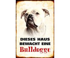 Schatzmix Dieses Haus bewacht eine Bulldogge Hund Metal Sign deko Schild Blech Garten