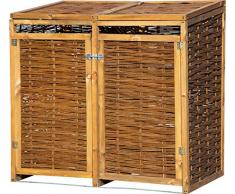 dobar Wetterfeste Doppel Box aus Holz, aufklappbares Mülltonnen-Versteck für Zwei 240l Tonnen, ungeschälte Weide, braun, 137 x 83 x 132cm Mülltonnenbox