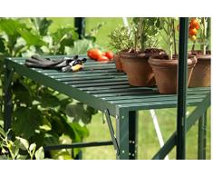 Tisch mit 2 Ablagen, Aluminium, lackiert, Tannengrün, L 120 x 52 x H. 76 cm.