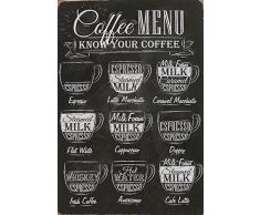 Schatzmix Coffee Menu Kaffee Typen übersicht Metal Sign deko Sign Garten Blech