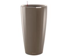 LECHUZA RONDO Premium 40, Taupe Hochglanz, Hochwertiger Kunststoff, Inkl. Bewässerungssystem, Herausnehmbarer Pflanzeinsatz, Für Innen- und Außenbereich, 15744