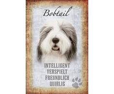 Schatzmix Hunde steckbrief: Bobtail - Intelligent, verspielt, freundlich, quirlig Metal Sign deko Schild Blech Garten