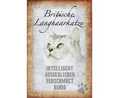 Schatzmix Katze steckbrief: Britisch Langhaarkatze - intelligent, ausgeglichen, verschmust, ruhig Metal Sign deko Schild Blech Garten