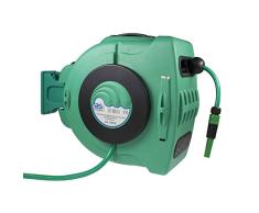 as – Schwabe Automatik-Wasserschlauch-Trommel – mit 20 m PVC-Gewebeschlauch & 2 m Anschlussschlauch – Aufroller mit automatischem Rückzug & Wandhalterung – Garten Zubehör – Grün I 12616