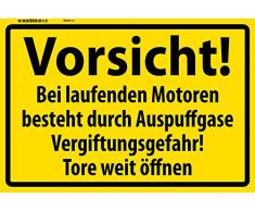 Schatzmix Vorsicht! Bei laufenden Motoren besteht……Warnschild Metal Sign deko Schild Blech Garten