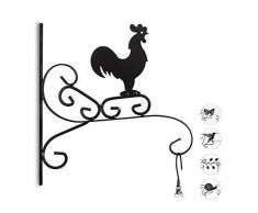 Relaxdays Blumenhaken mit Hahn, Blumenampelhalter für Wand, Topf, Garten-Deko Gockel, HxBxT: 30 x 28 x 2 cm, schwarz