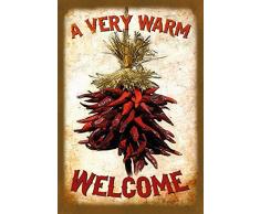 Schatzmix a Very warm Welcome Chilli Metal Sign deko Sign Garten Blech