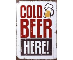 Schatzmix Blechschild Blechschild Bier Cold Beer Here Metallschild Wanddeko 20x30 cm tin Sign