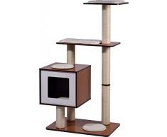 XXL-KatzenmöbelSammy mit 5 Kratzsäulen 4 Liegeflächen, Katzenhöhle mit flauschigem Katzenbett, 68 x 40 x 120 cm, braun/weiß