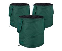 Relaxdays Laubsack selbstaufstellend, 3er-Set, Gartenabfallsack Pop-Up, 85L, Gartensack selbststehend, ∅: 46 cm, grün