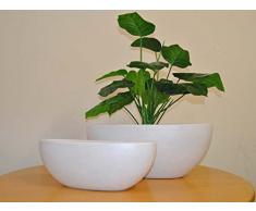 Pflanzkübel Blumenkübel Blumentopf Fiberglas Oval LxBxH 65x31xH25cm perlmutt weiß.