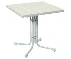 acamp Esstisch Gartentisch Bistrotisch Piazza 70x70 cm weisses Gestell mit Weiss marmorierter Topalit Tischplatte