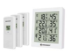 Bresser Wetterstation Funk mit Außensensor Temeo Hygro Quadro inklusive 3 Außensensoren um bei 4 Umgebungen gleichzeitig Temperatur und Luftfeuchtigkeit zu messen und zu kontrollieren, weiß