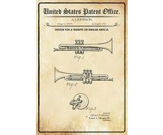 Schatzmix United States Patent Office - Design for a Trumpet - Entwurf für einen Trompete - Johnson - 1940 - Design No 119755 - Metal Sign Blech Garten deko Schild