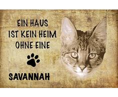 Schatzmix EIN Haus ist kein heim ohne eine Savannah Katze Metal Sign deko Schild Blech Garten